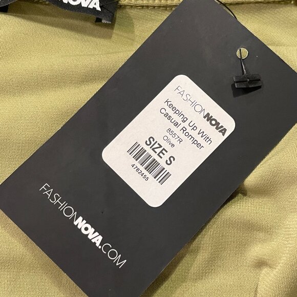 (NWT) FASHION NOVA Short Shorts Romper. Light Olive, S - Picture 8 of 10